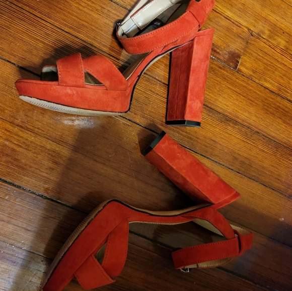 BCBGMAXAZRIA Red Suede Ankle Strap High Heel Shoes - Picture 5 of 9